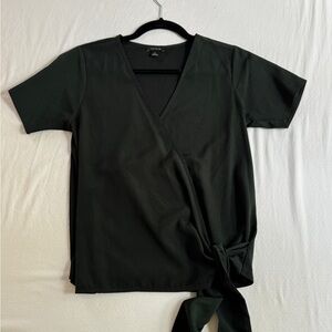 Ann Taylor Dark Green Short Sleeve Wrap Top